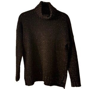 VINCE Black Speckle Relaxed Turtleneck Sweater Wool Cashmere Chunky Knit Size S